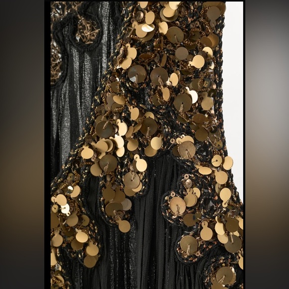 Zara Black Pleated Sequin Georgette Dress - Size M - Picture 4 of 12